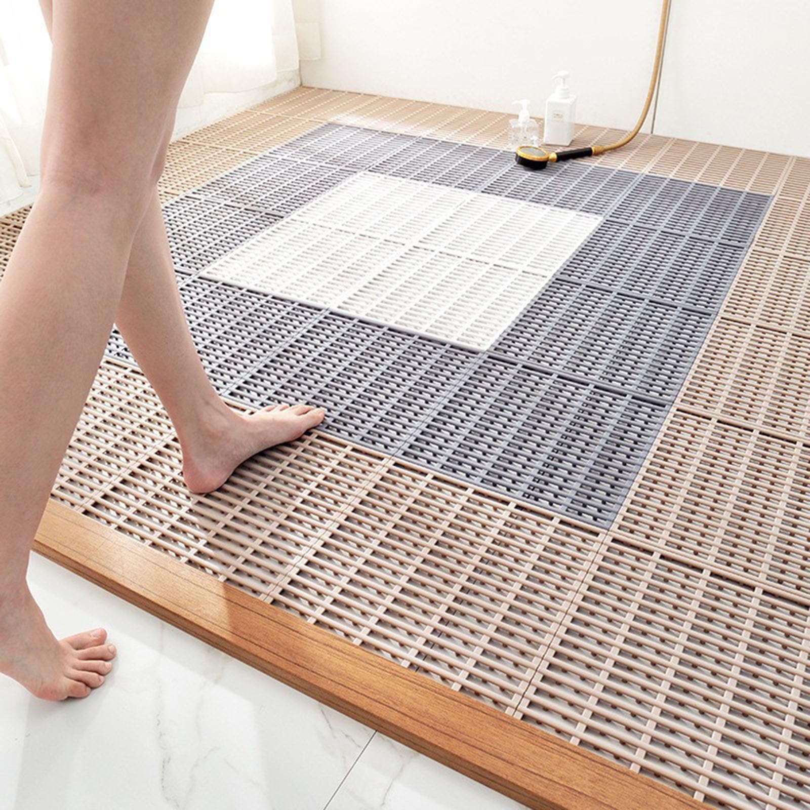 Alfombrilla de Ducha Antideslizante for Personas Mayores, Alfombrilla de baño for pies Cuadrada de TPE Cortada a Medida con Drenaje de Malla de Doble Capa(Blue,10 Pieces)
