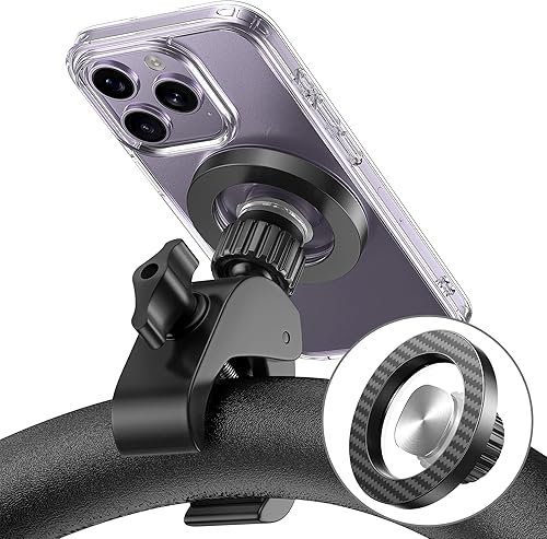 Soporte magnético para teléfono: [24 imanes N55 y apto para PopSocket] Accesorios de manillar giratorio para MagSafe para cochecito, pelotón,
