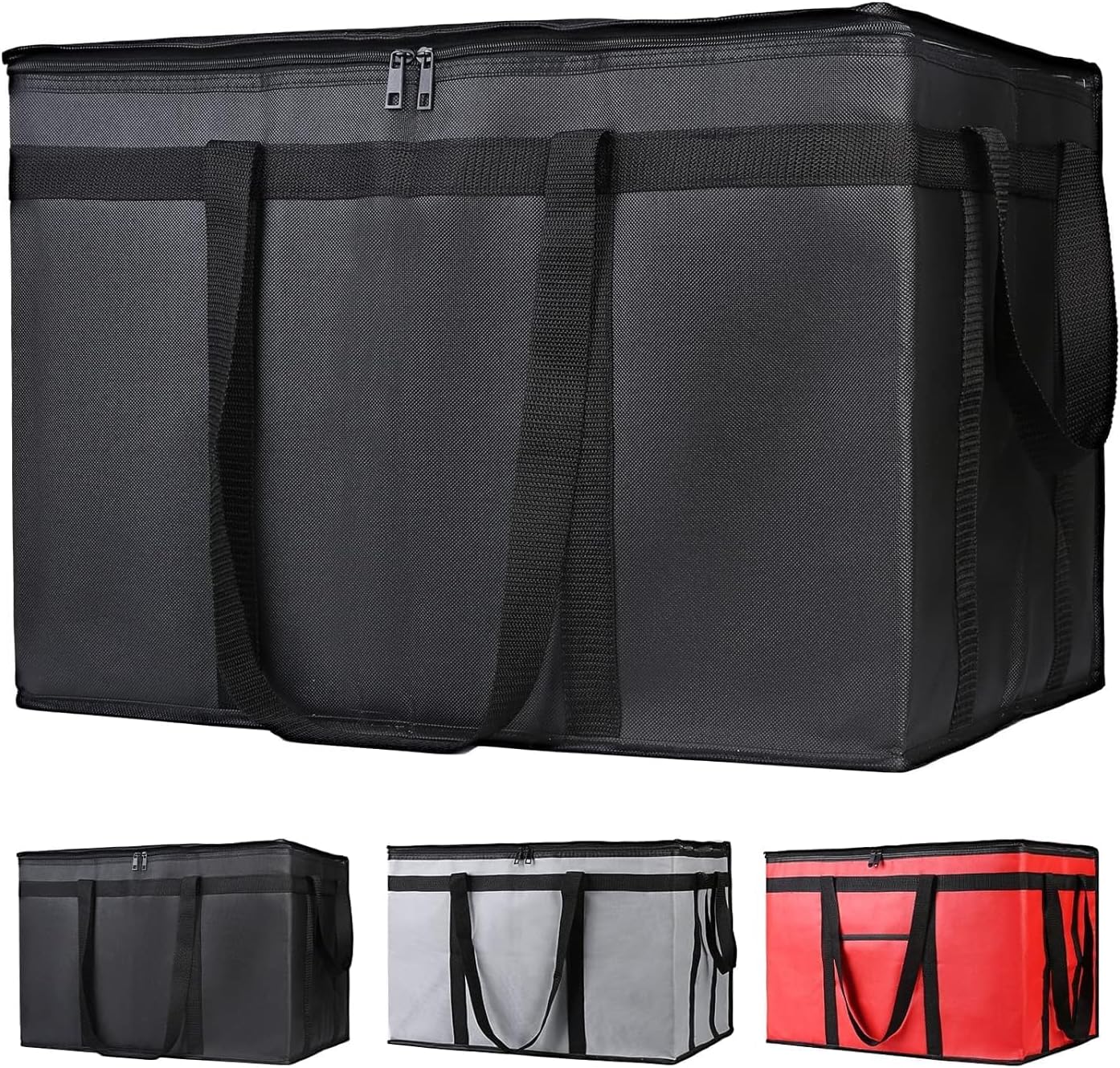 Insulated Food Delivery Bag, Pizza Catering Reusable Grocery Cooler/Hot Bags, Carrier, Tote Bag For Shopping/Travel/Doordash, 22X14X13In, Black