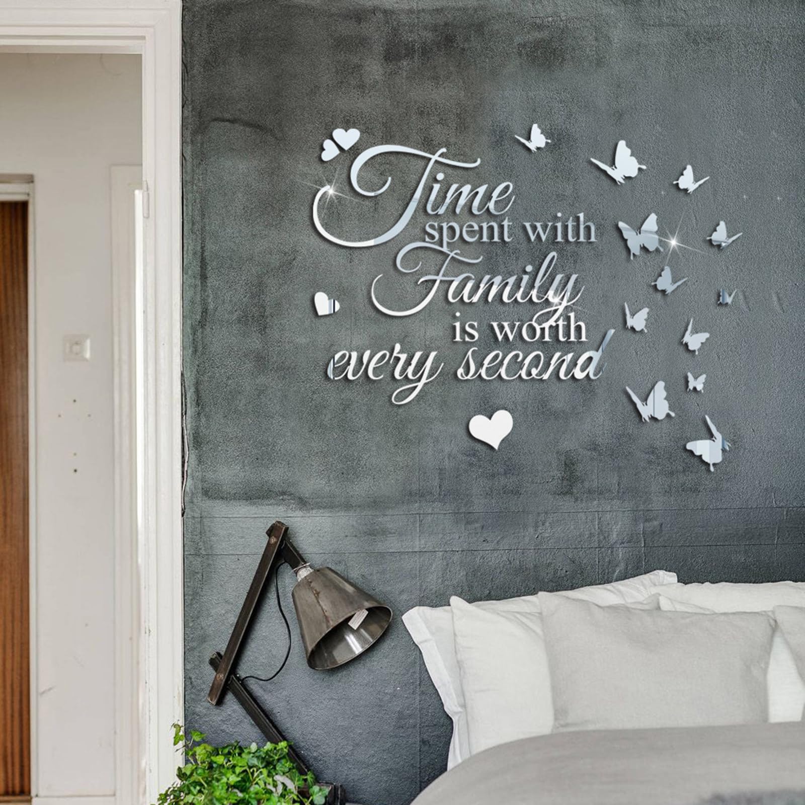 Fkereg Time Spent with Family is Worth Every Second Mirror Wall Decal, 3D Acrylic Butterfly Wall Stencils Peel and Stick - Image 2