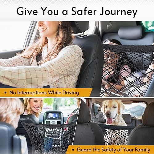 Miniatura 3 de rabbitgoo Barrera de red para perros para SUV, barrera para mascotas con ganchos de metal y malla elástica, divisor de automóvil y bolsa de