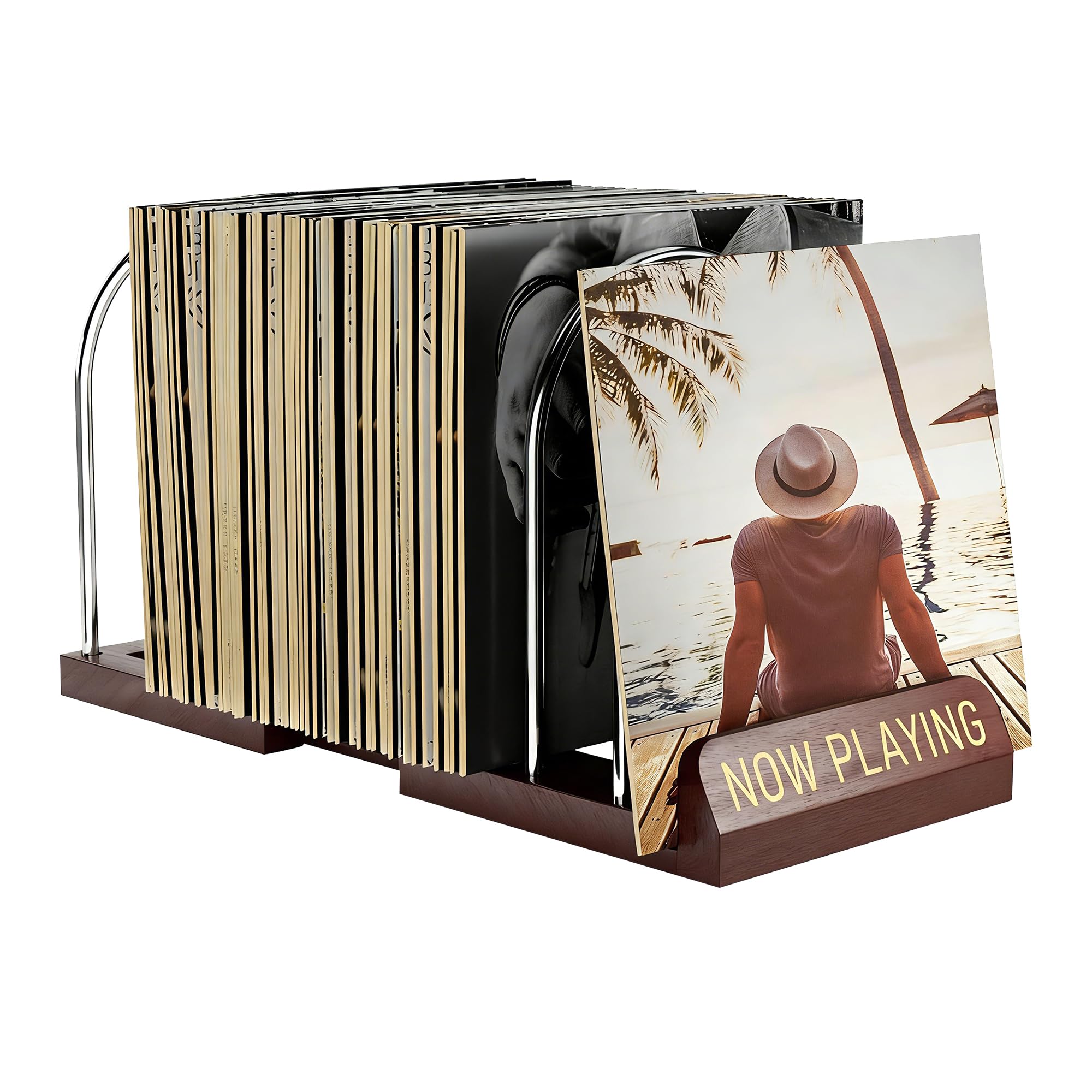 VINSPIRE Vinyl Record Storage, Expandable Record Holder for 30-70 LPs, Now Playing Vinyl Stand Display Rack for Wooden, Easy to Assemble for Home Decor & Music Lovers, Complements Any Decor (Brown)