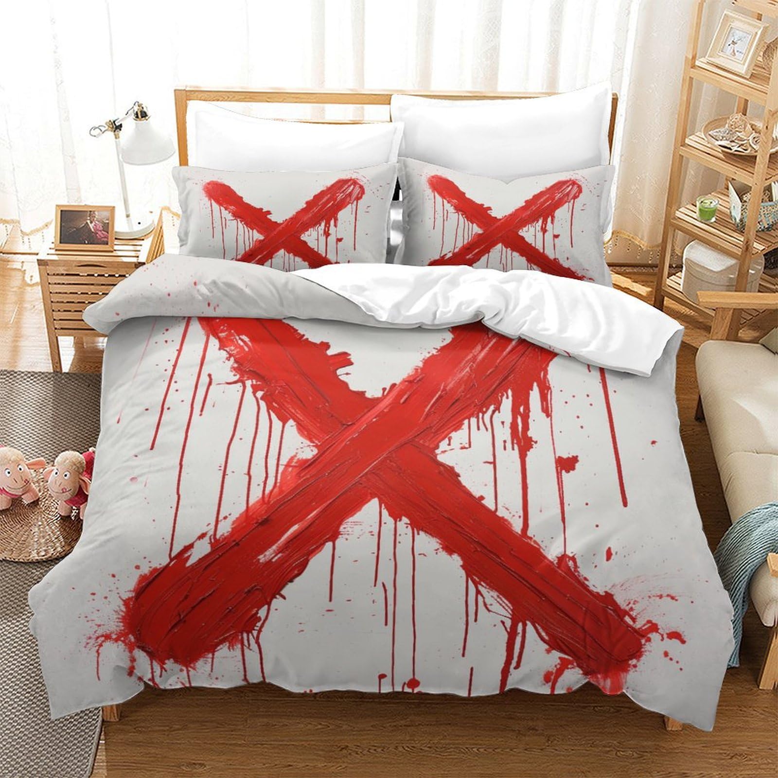 P1S9U7W5Y Graffiti 3D Printed Red X Duvet Cover Set 3pcs Microfiber Paint Splash X Bedding Set King（220x240cm）