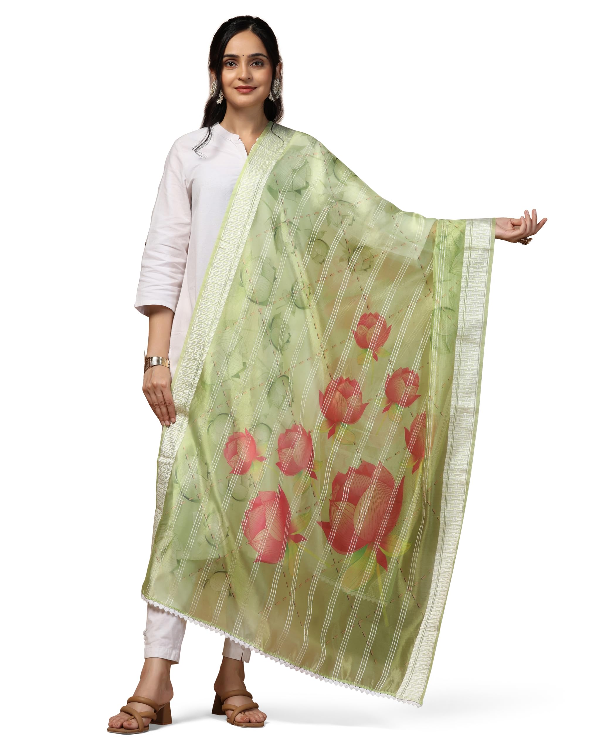 Digital Ethnic Motif Print Organza Khadi Silk Crochet Work Regular Dupatta Wear on Kurti For Women and Girls in Multi Colors-picture-35
