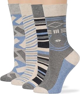 7BIGSTARS Women Cotton Crew Socks, Patterned 4 Pack, M 5-9 - L 8-12 | Soft and Breathable for Everyday Wear, Women socks
