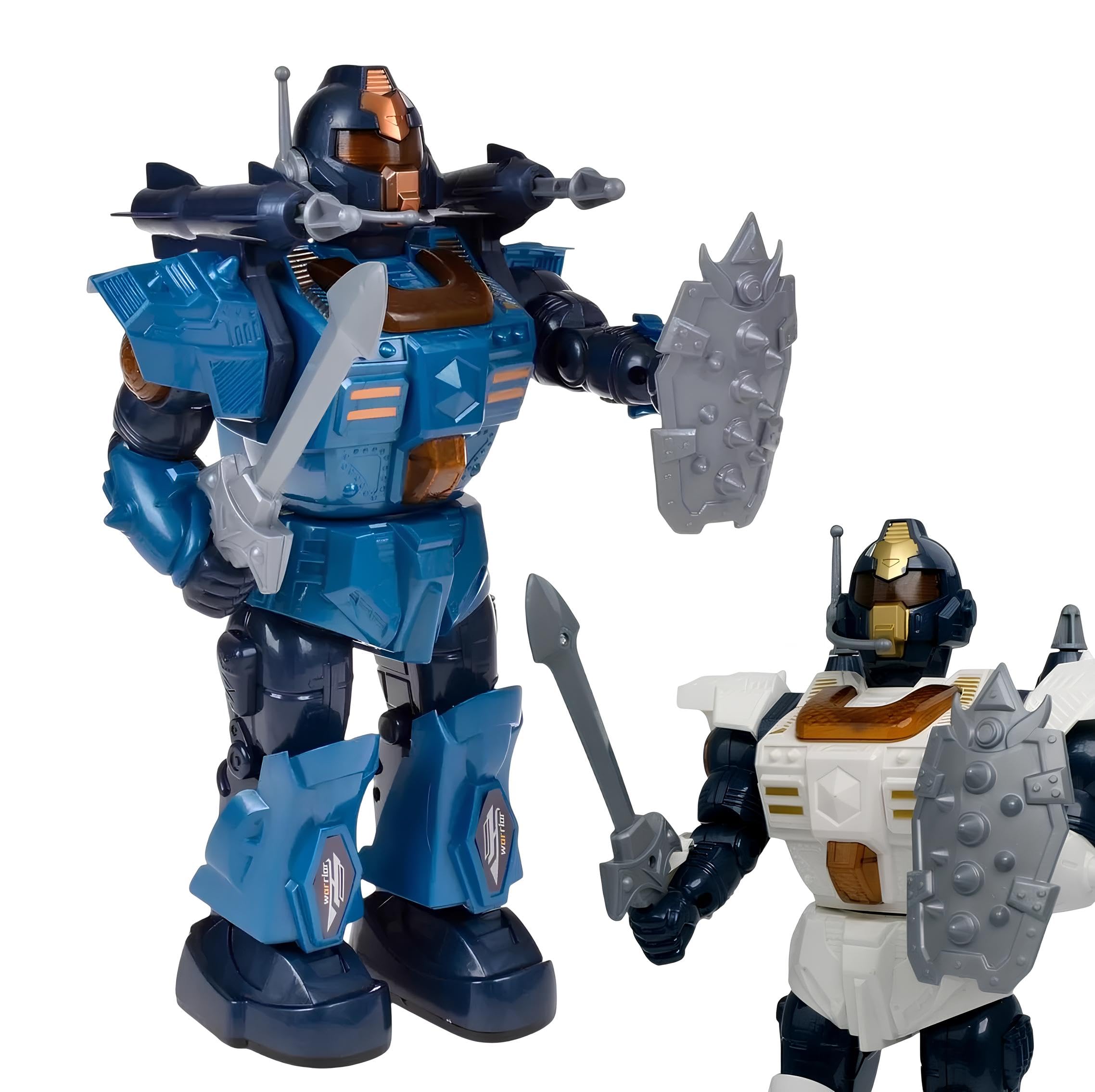 Maxi Robot Walking Toy 35 cm with Lights Sounds Launches Missiles Functioning Sword Shield 360° Rotation Intelligent Interactive Robot that Illuminates and Shoots Missiles, Random Assorted Colours