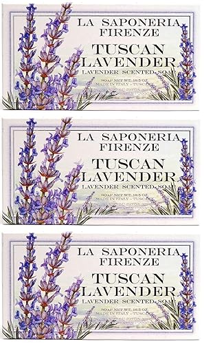 Saponificio Artigianale Fiorentino Paquete de barra de jabón con barras esculpidas Saponeria Firenze de 10.5 onzas (lavanda, tres barras, 10.5