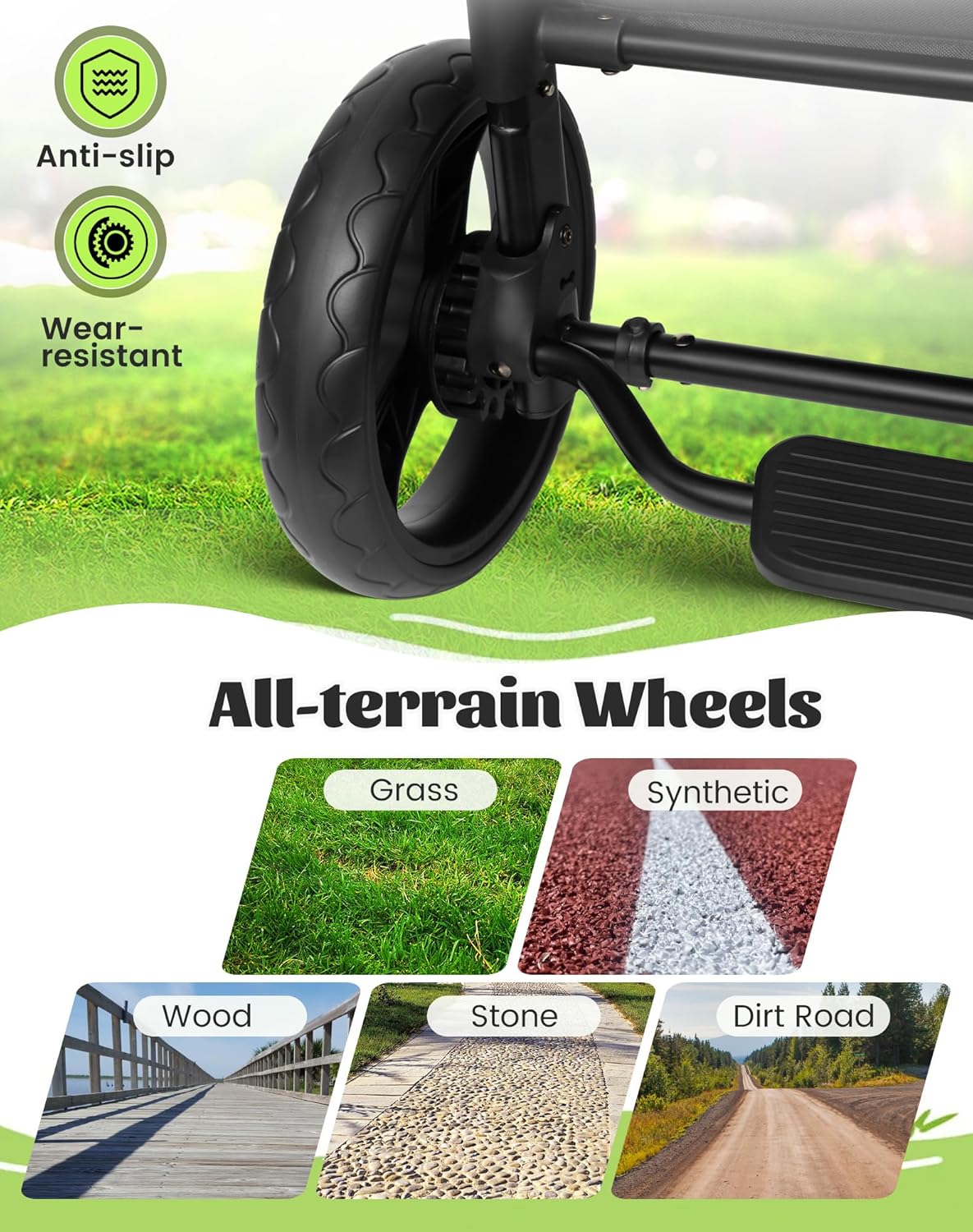 CAtArt Wagon Stroller for 2 Kids, Double Seater Push Stroller with Canopy & Ventilation Mesh | Push Pull Wagon for Kids with Removable Seat Pads, One-Hand Fold & Large Storage (Black)