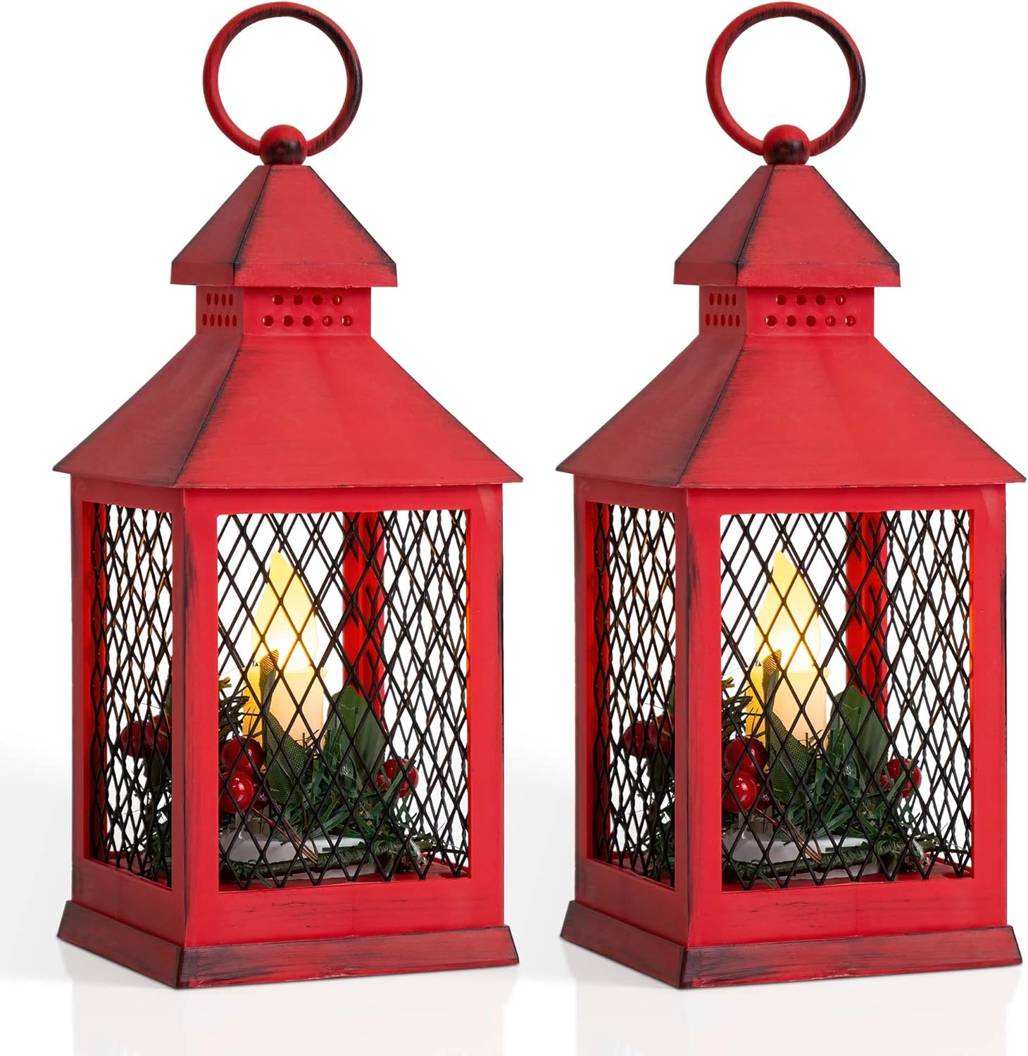 Yongmao Large Decorative Candle Lantern 17 Inch Tall Golden Brushed Black Vintage Lantern with Fairy String Lights Hanging Lantern with Timer for Indoor Outdoor Christmas Garden Yard Home Decor : Home & Kitchen