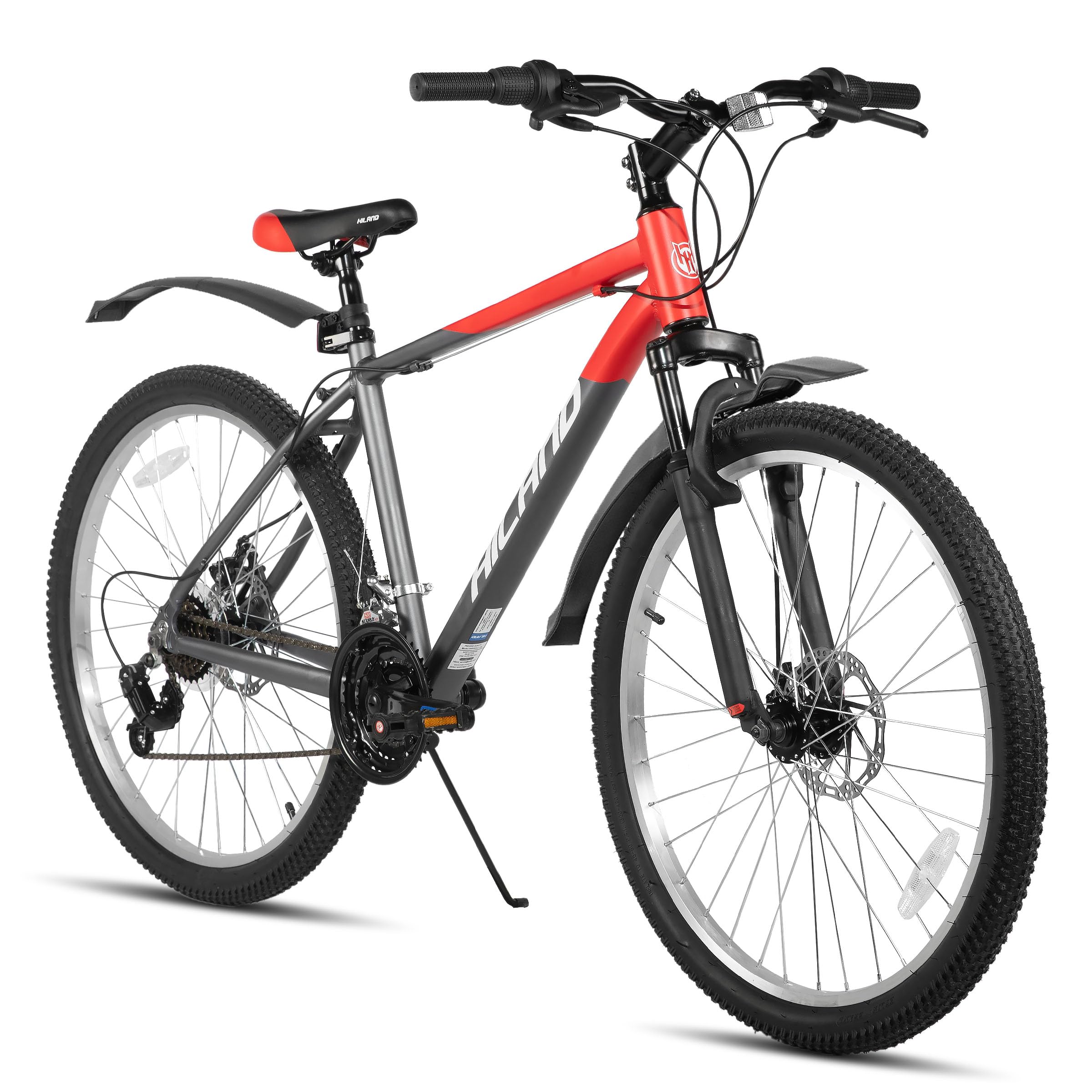Hiland 26 27,5 29 Zoll Mountainbike 18 Gänge, Federgabel, Aluminiumrahmen MTB Fahrrad für Männer Frauen, mit Scheibenbremse, Schwarz/Blau/Orange