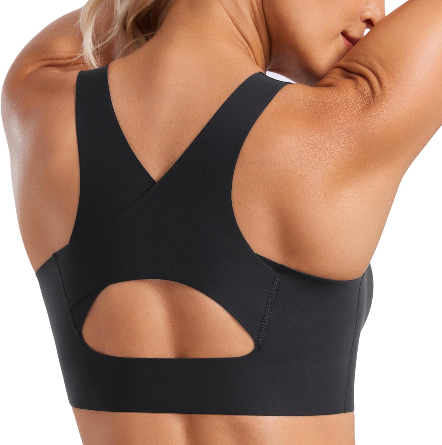 CRZ YOGA Womens Flex Sculpt Racerback Sports Bra - U Neck Medium Impact Padded Wireless Workout Gym Crop Top