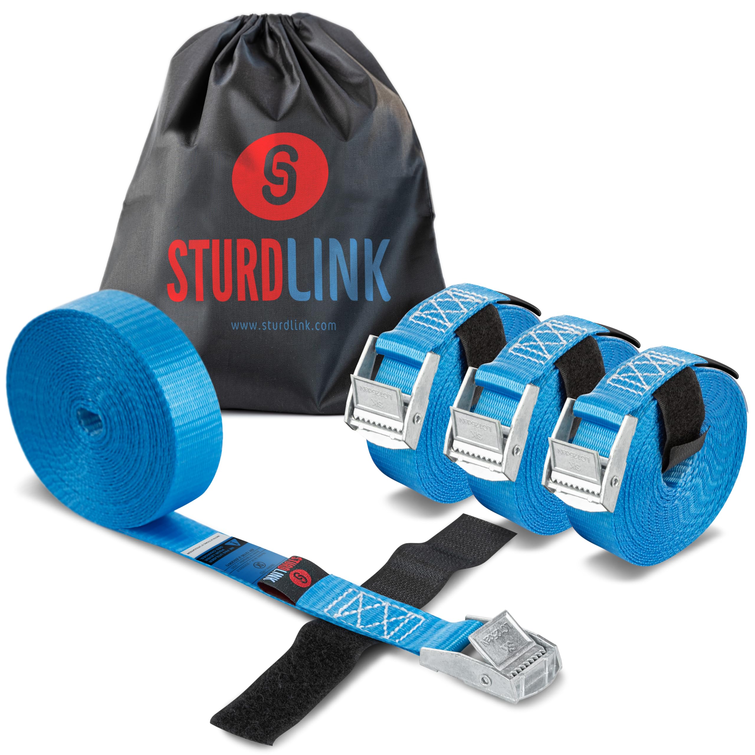 Sturdlink Set di 4 Piccole Cinghie di Fissaggio 25mm 250kg con Fibbia Metallo 5m, per Portapacchi Bici, Barre Portatutto, Bagagli Moto, Carrello, Canoa, Kayak, Surf, Portabici e Baule Auto, Rimorchi
