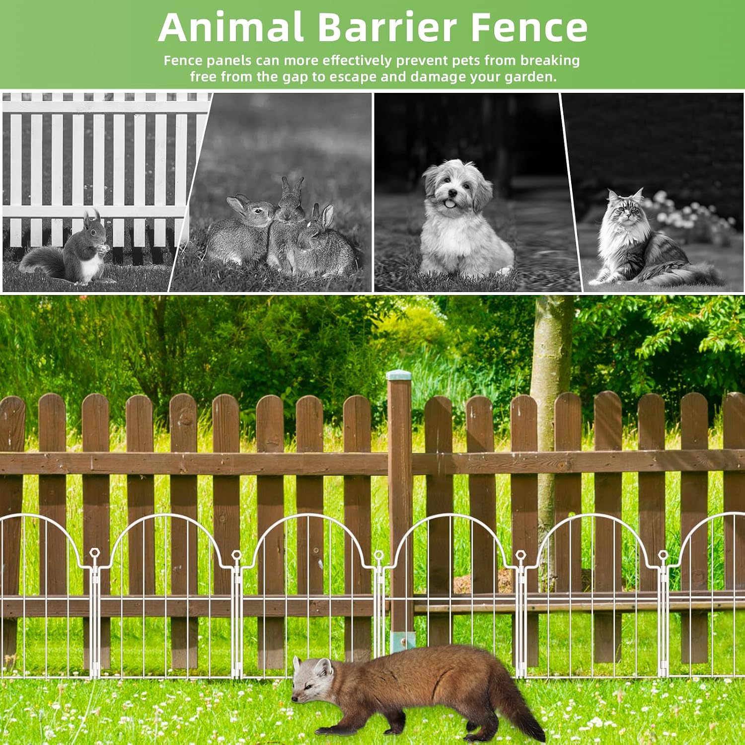 10 Pack Decorative Garden Fence, 17in x10ft Garden Fencing Animal Barrier for Dogs, Rustproof Metal Fence Panels with Ground Stake, Arched Flower Bed Edging Borders for Yard & Patio, White