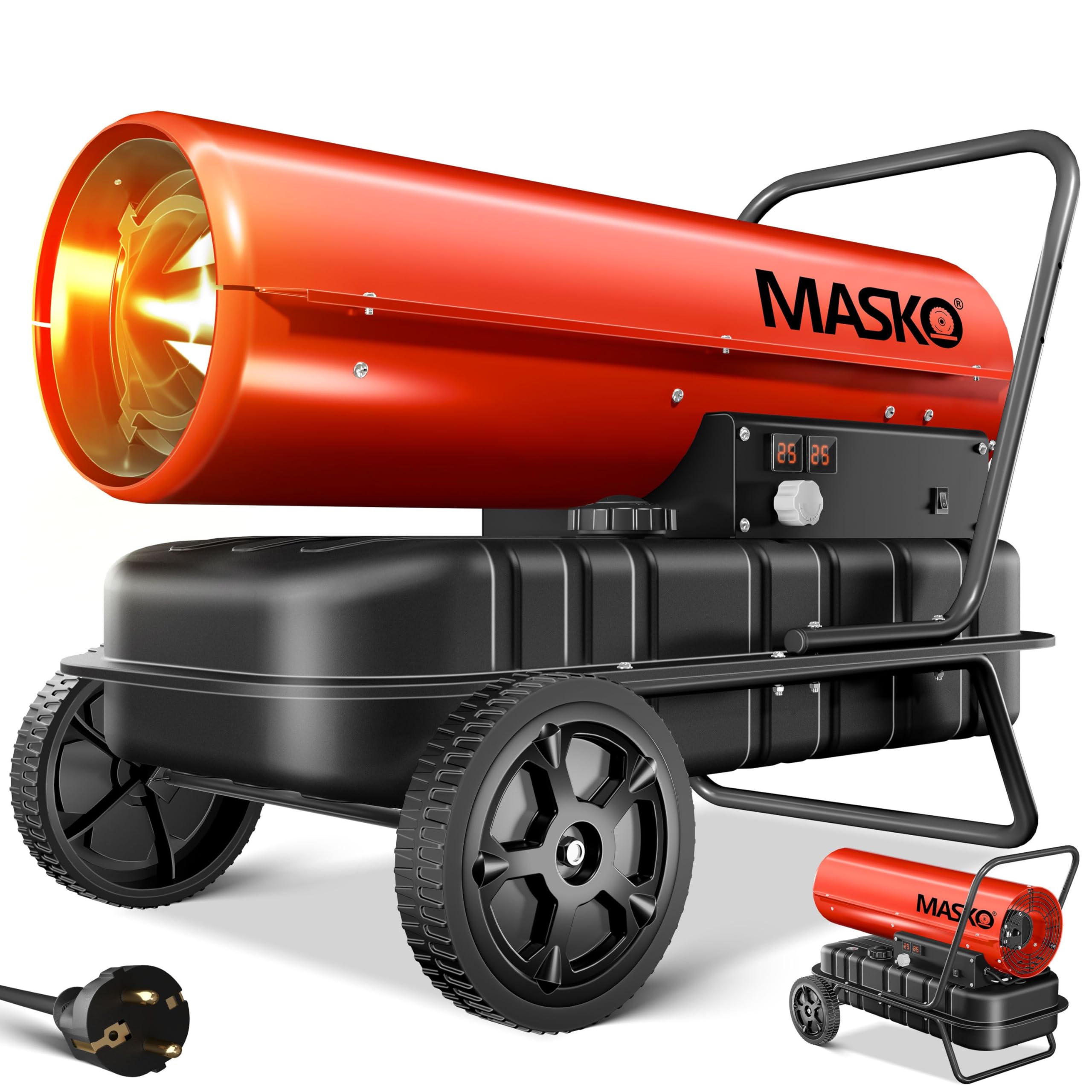 Masko® Canon de Chauffage 30 KW Diesel Sécheur de Chantier Chauffage de Chantier Générateur d'air Chaud radiateur soufflant 34 L Réservoir avec Thermostat Chauffage au fioul Débit d'air, Rouge/Noir