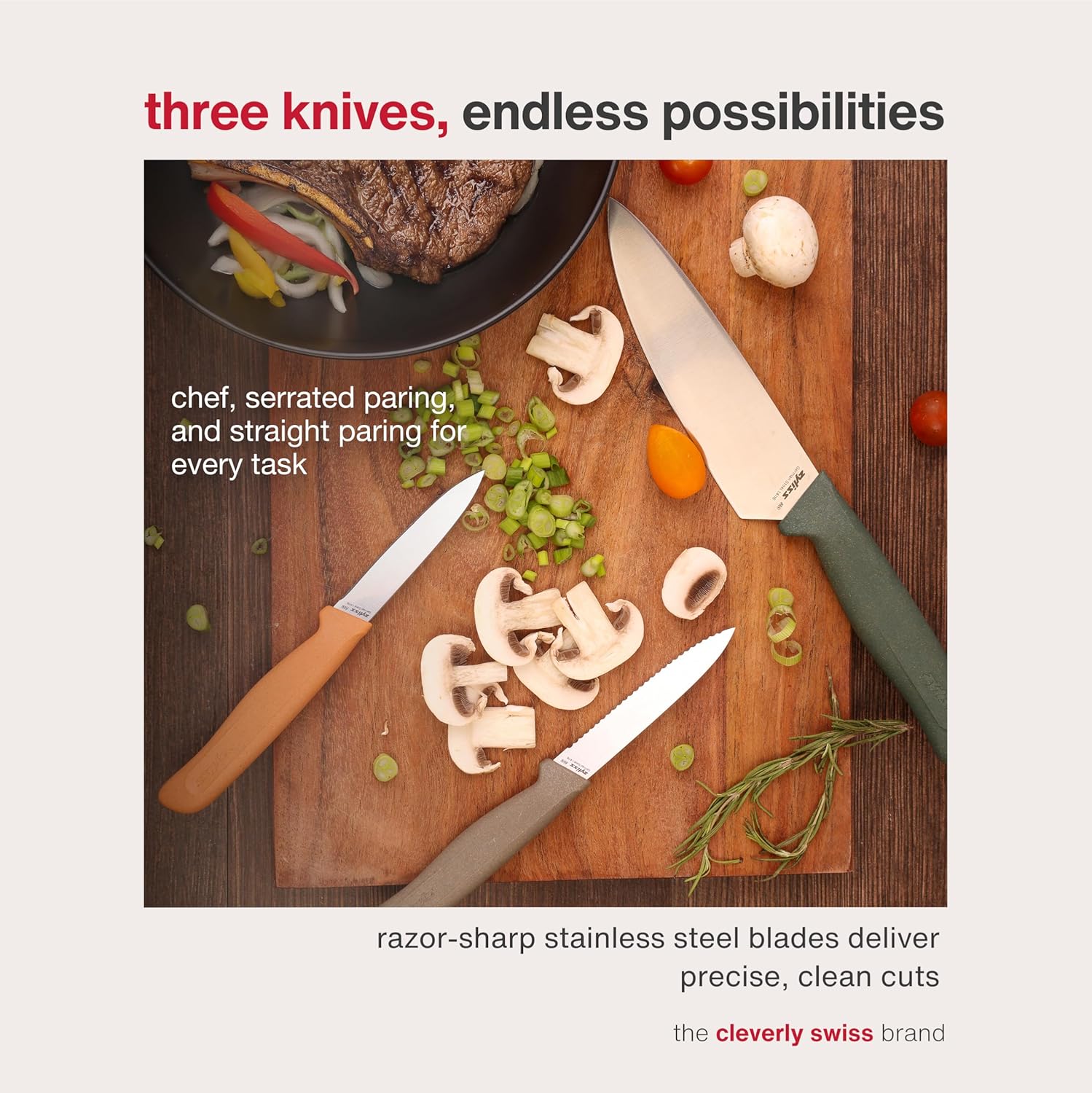 Zyliss 3-Piece Knife Set - Versatile Kitchen Knife Set - For Professional & Home Use - Cooking Essentials