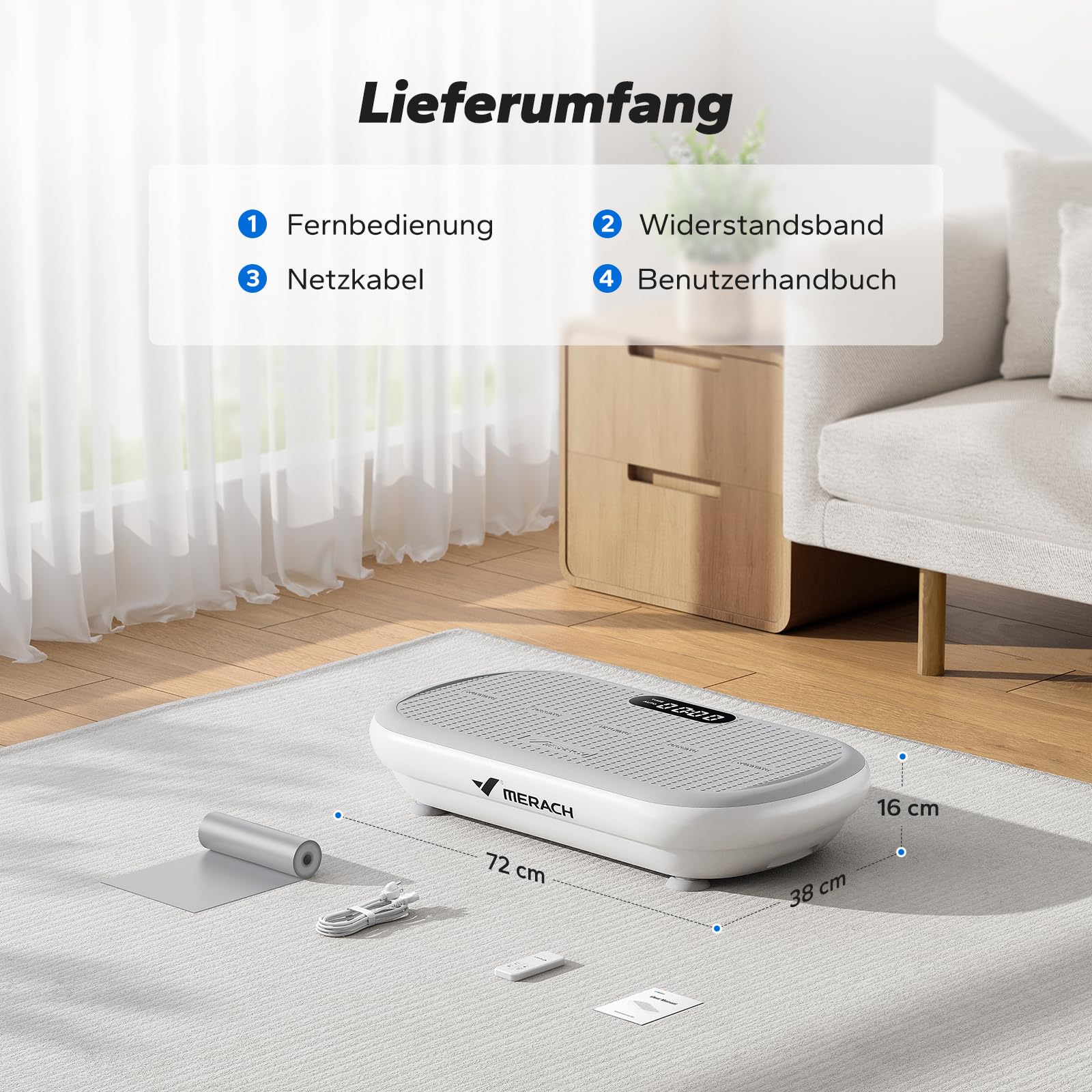 MERACH Leistungsstarke Vibrationsplatte für Workout und Shaping, 13 mm große Amplitude, 200 kg Gewichtskapazität, Silikonpedal, Integrierter Bluetooth-Lautsprecher