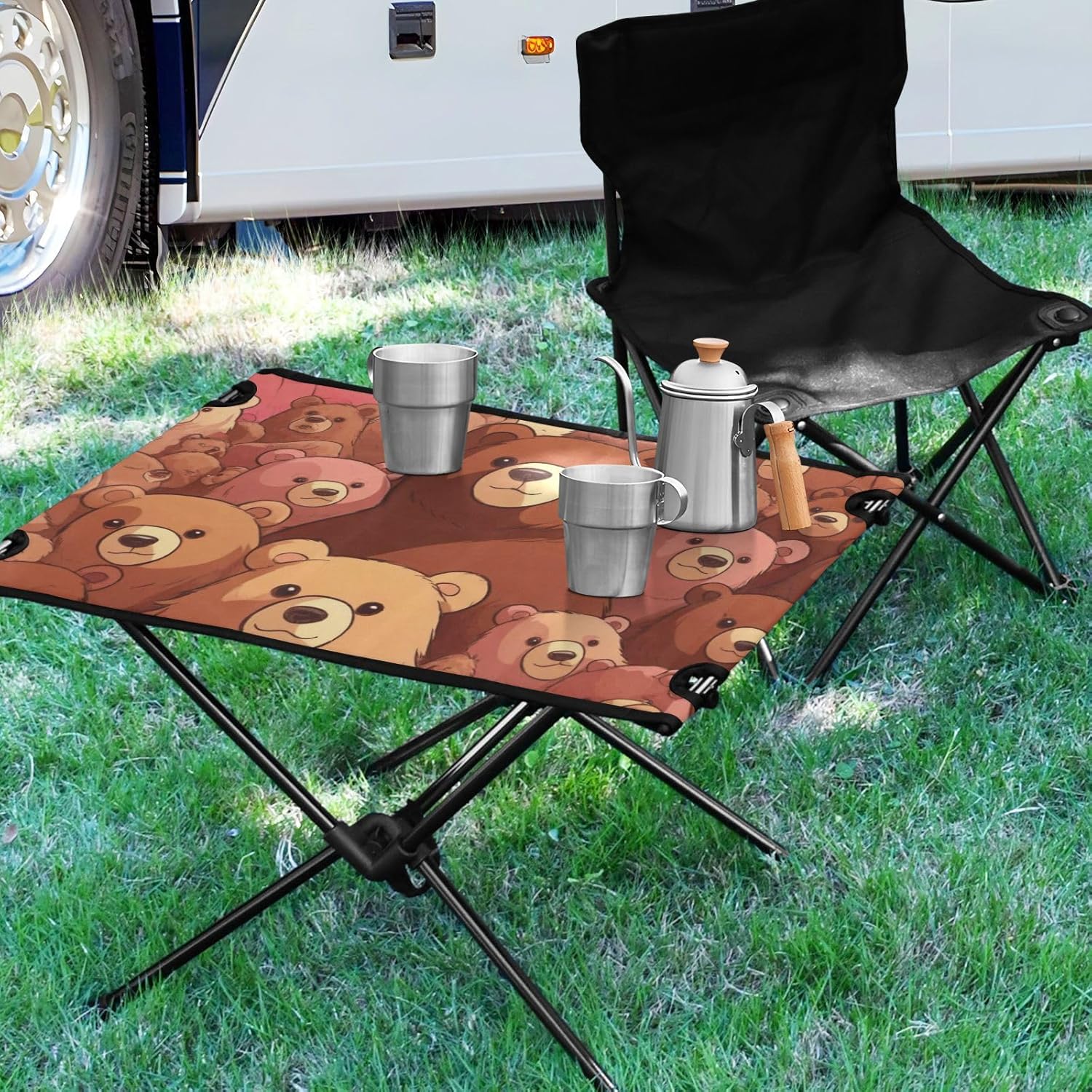 Folding Tables Cartoon Bear Collapse Picninc Table with Carry Bag for Dining Hiking Fishing
