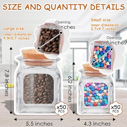 Miniatura 2 de 100 bolsas para botellas de tarro de masón, 2 tamaños, bolsas decorativas reutilizables para aperitivos, bolsas de almacenamiento de plástico