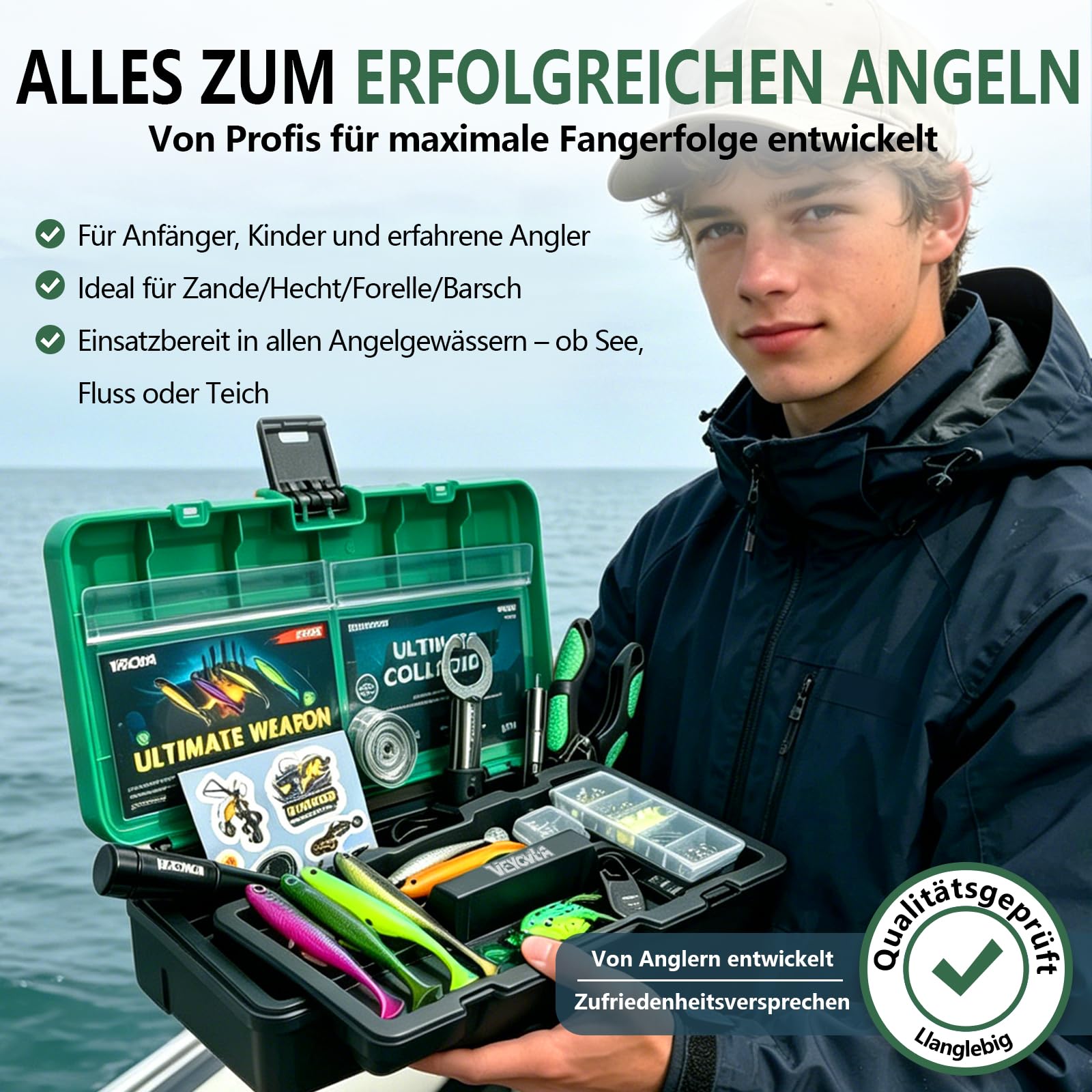 Fishing - Maletín de pesca con accesorios de pesca, incluye herramienta de pesca premium, para lucioperca, perca, trucha, cebo para principiantes profesionales y adultos, ideal para regalar