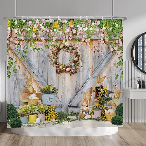 Miniatura 16 de Baocicoo - Cortina de ducha de abeja de miel, diseño de abeja de caricaturas, pista voladora, rústica, floral, para baño, decoración de bañera