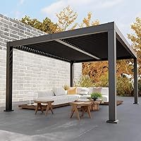 PeakPursuit 12x16 Aluminum Louvered Pergola with Adjustable Roof, Drainage System - Gray Outdoor Gazebo for Patio, Deck, Backyard