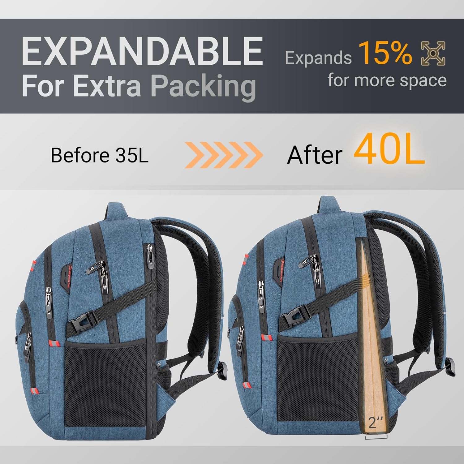40L Expandable Laptop Backpack, Anti-thief Travel Backpack, Airline Approved Business Waterproof Carry on Luggage, Fits 15.6" Laptop for Men Women