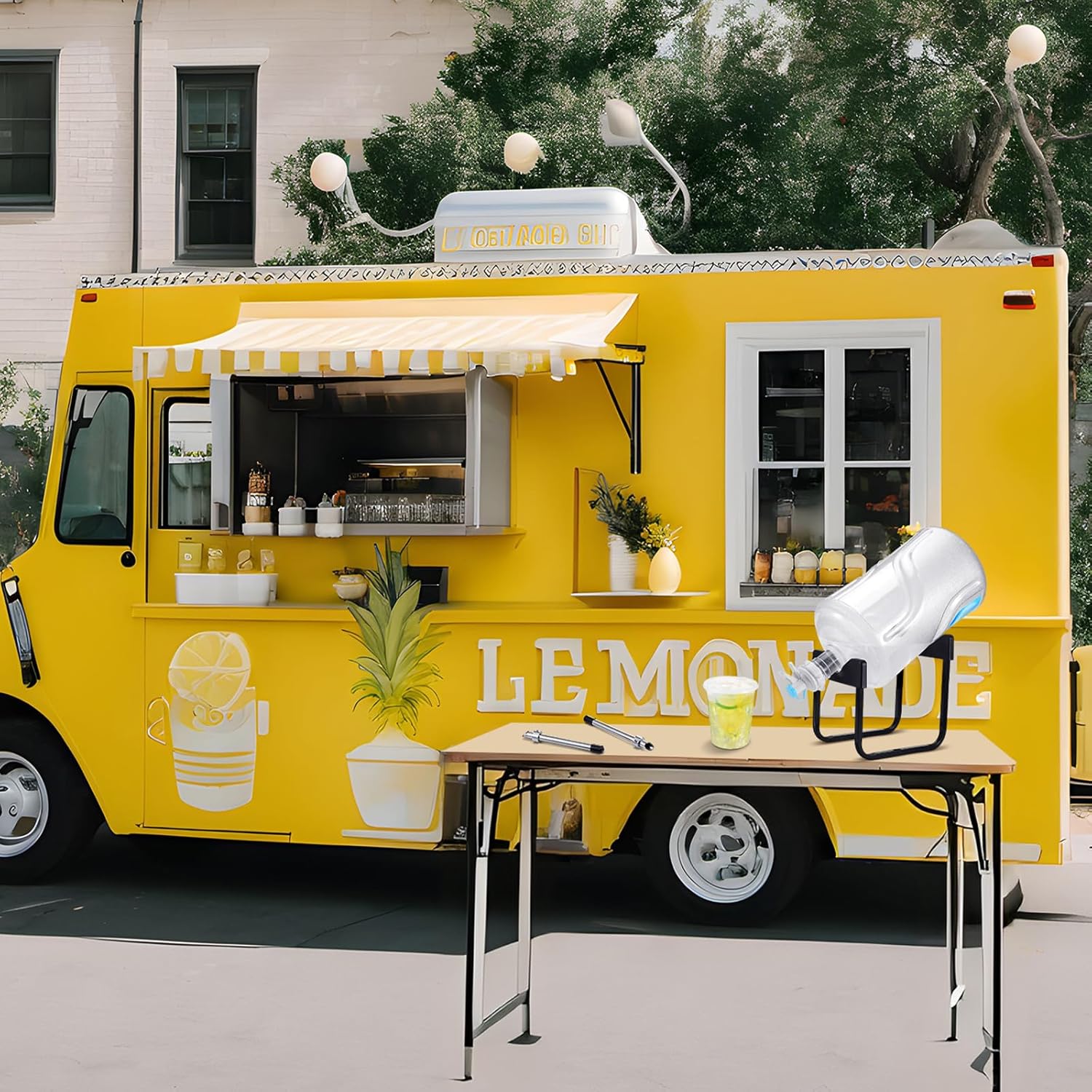 Chunful Lemonade Stand Supplies Include Stainless Steel 3-5 Gallon Water Jug Stand, Dispenser Valves, Straw Brush, Straw Puncher for Plastic Lids Lemonade Cups with 9.8 Inch Stainless Steel Muddler