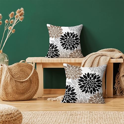 Miniatura 2 de BETGINY 2 fundas de almohada negras y marrones de 18 x 18 pulgadas, almohadas decorativas de dalia geométrica moderna para sofá, flores de verano