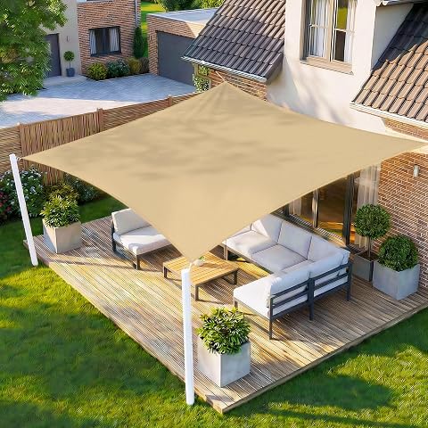HENG FENG Toldo Vela de Sombra Rectangular 3x4m, PES 160 g/m² Impermeable, 95% Bloqueo UV, para Exterior en Terraza, Jardín, Patio - Incluye Cuerda de Fijación - Color Arena