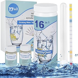 Drinking Water Testing Kits with Tube 100 Strips 2 E. coli Power, 17 in 1 Home Water Quality Test Well and Tap Water Easy Testing for Hardness, pH, Mercury, Lead, Iron, Copper, Chlorine