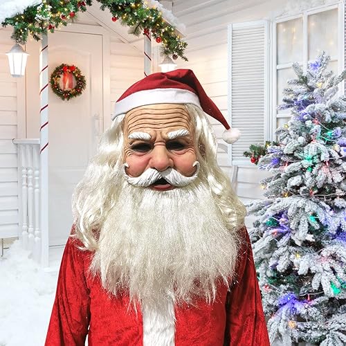 Miniatura 4 de Máscara vieja de barba blanca de Navidad, Santa Claus realista para mujeres, disfraz de Halloween, Navidad, abuela, abuelo, anciana, anciana,