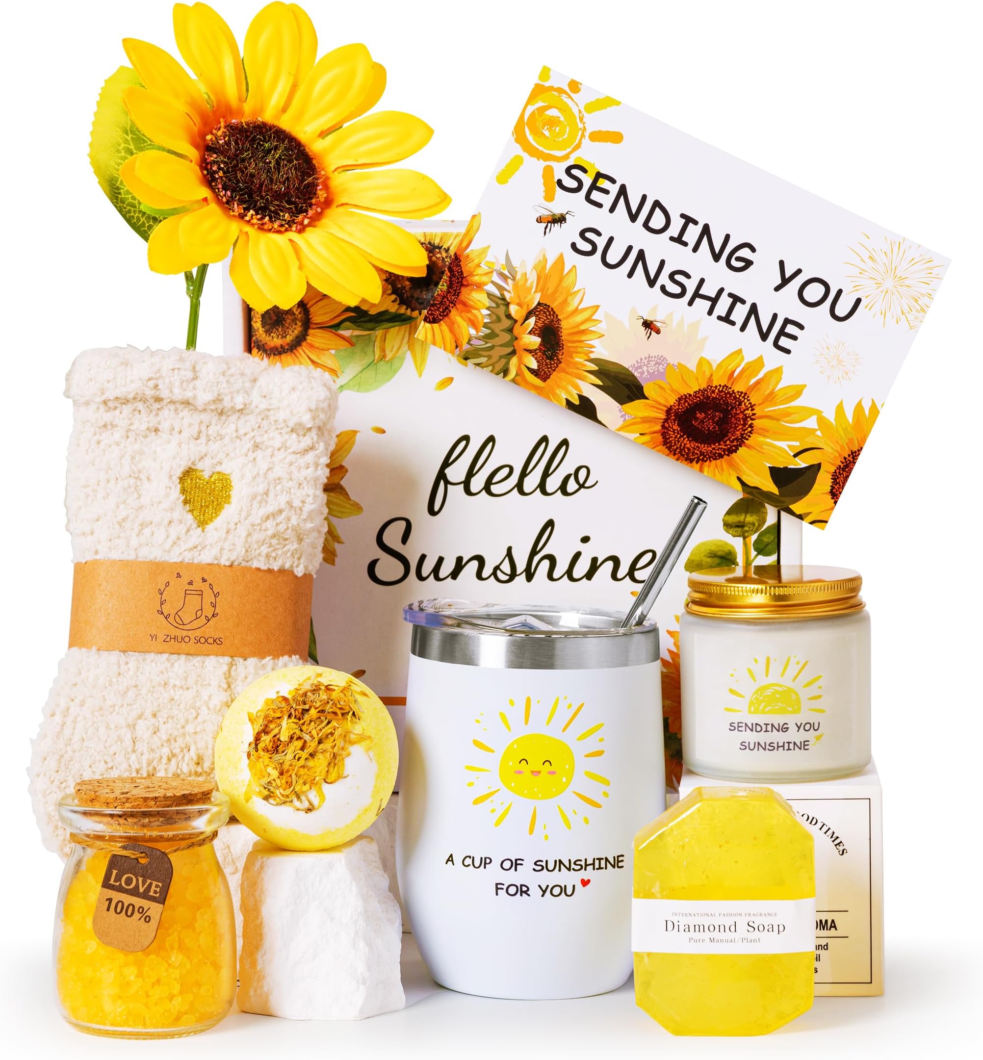 Beyotiny Birthday Pamper Gifts For Women,Sending Sunshine Get Well Soon Gifts Basket Self Care Package Relaxation Spa Bath Set Christmas Hamper Presents Box thank you Gift for Mum Friends Sisters Wife