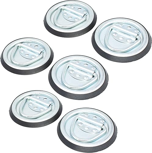 X-Haibei Paquete de 6 anillos en D resistentes para anclaje de anclaje en el suelo, 1200 libras, con bases de 4 pulgadas para remolques de carga,