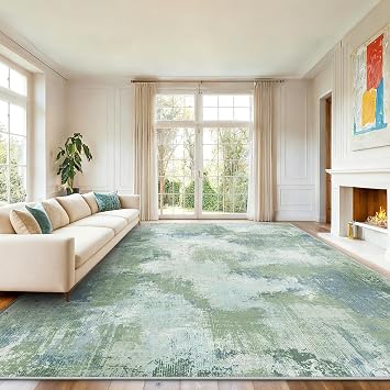 AMADA HOMEFURNISHING 10x14 Area Rugs for Living Room, Modern Large Area Rugs with Non-Slip Backing & Low Pile, Neutral Soft Washable Rug for Large Bedroom Dining Room Nursery Office, Green