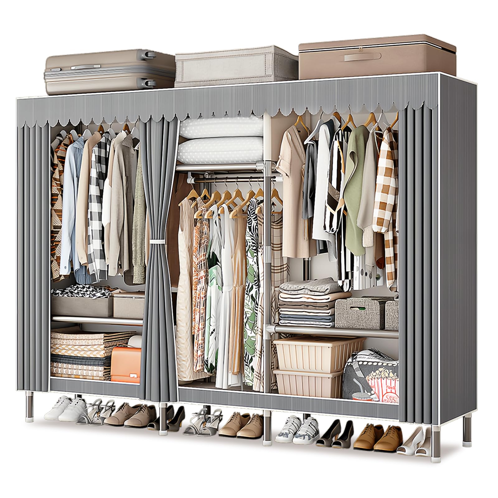Kleiderschrank Faltschrank Stoffschrank, Mit Oxford-Stoffbezug Und Verdickter PP-Platte, Furniture Bedroom Wardrobes, Alle Legierungsschnittstellen, Tragfähigkeit 800 Kg (207x46x173cm)