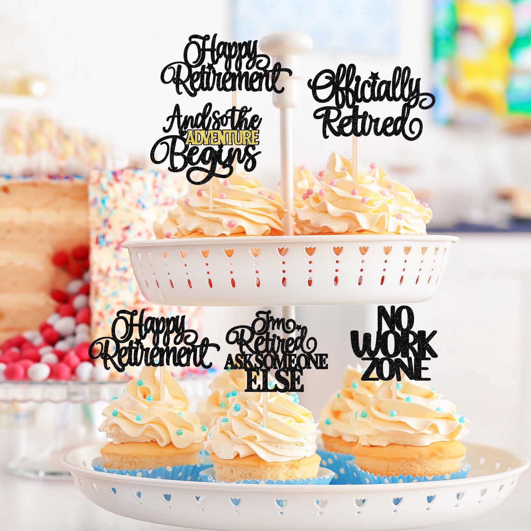 Gyufise 30 decorazioni per cupcake con scritta Happy Retirement