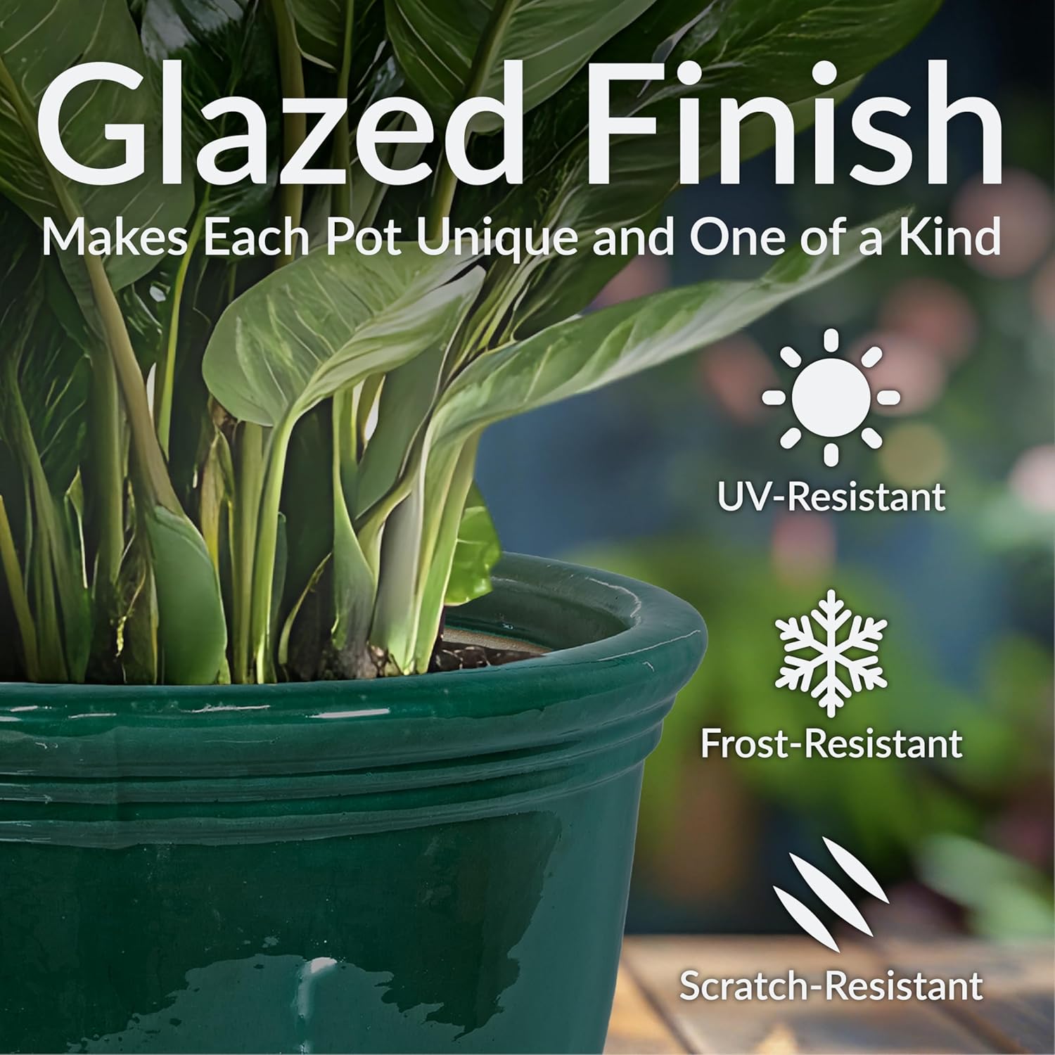 Sunnydaze Large Ceramic Plant Pot - Round Outdoor Glazed Ceramic Planter Pot with Drainage - Studio - Dark Green - 15"