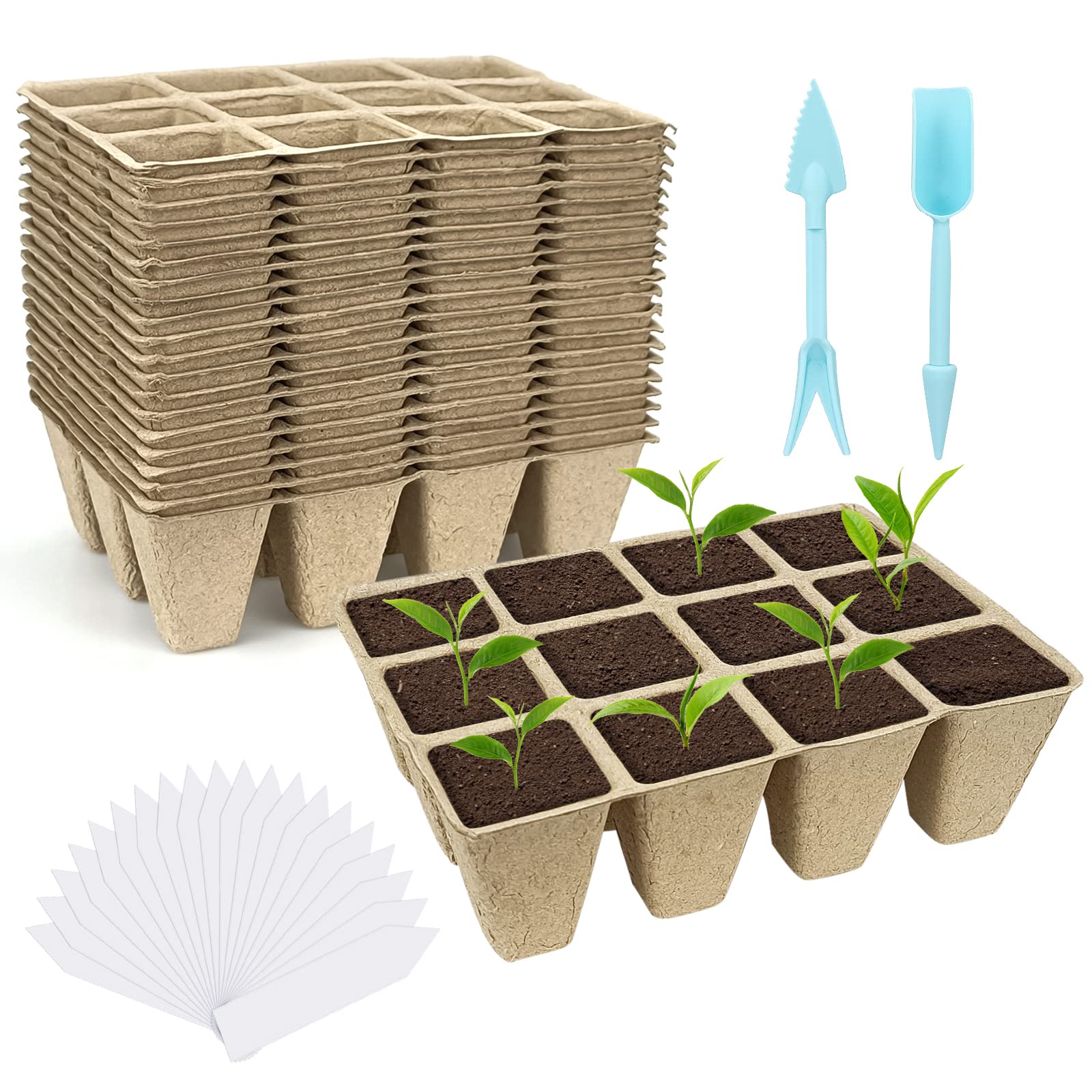 20 Pack Peat Pots, 240 Cells Biodegradable Seedling Starter Trays, Peat Pots for seedlings, Seed Starter Kit for Planting Seeds with 20 Plant Labels for Indoor Outdoor Garden
