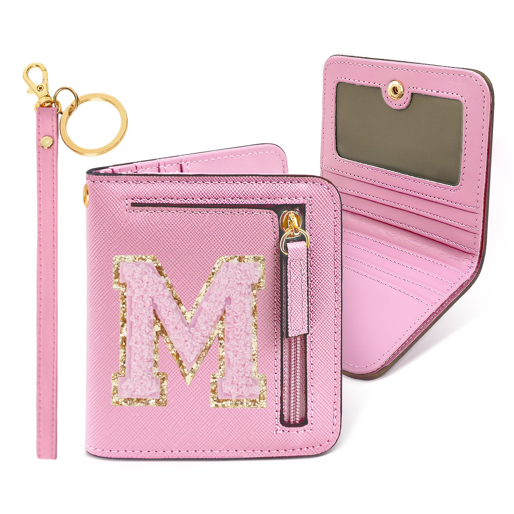 COSHAYSOO Easter Birthday Gifts Initial Wallet for Teenager Girls 8-10 10-12 12-14 14-16 Small RFID Bifold Wallet Travel Purse Unique Preteen Stuff Chenille Letter M Pink