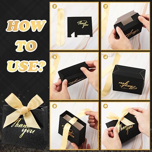 Miniatura 4 de Geosar 50 bolsas de regalo de agradecimiento con lazo dorado, pequeñas bolsas de papel con purpurina de 4.5 x 3.9 x 1.8 pulgadas, mini bolsas de