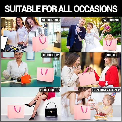 Miniatura 5 de EUSOAR Bolsas de compras para regalos, 8.6 x 3.9 x 7 pulgadas, 20 bolsas de papel con asas, bolsas de papel kraft resistentes reciclables rosadas,
