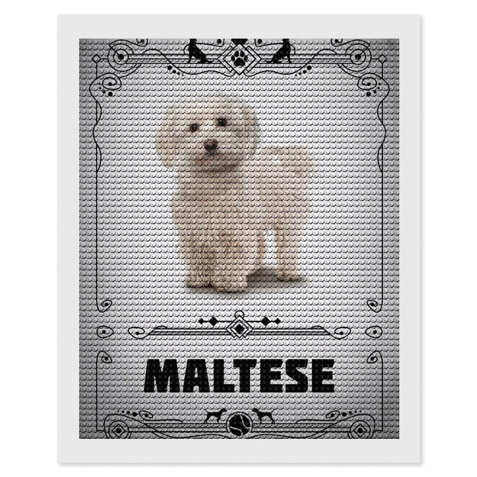 Junmoney Maltese DIY Diamond Art Canvas Kit 16"x20", Decorate Your Room, Sparkling Round Gems, Fun Craft Experience, Farmhouse Decor