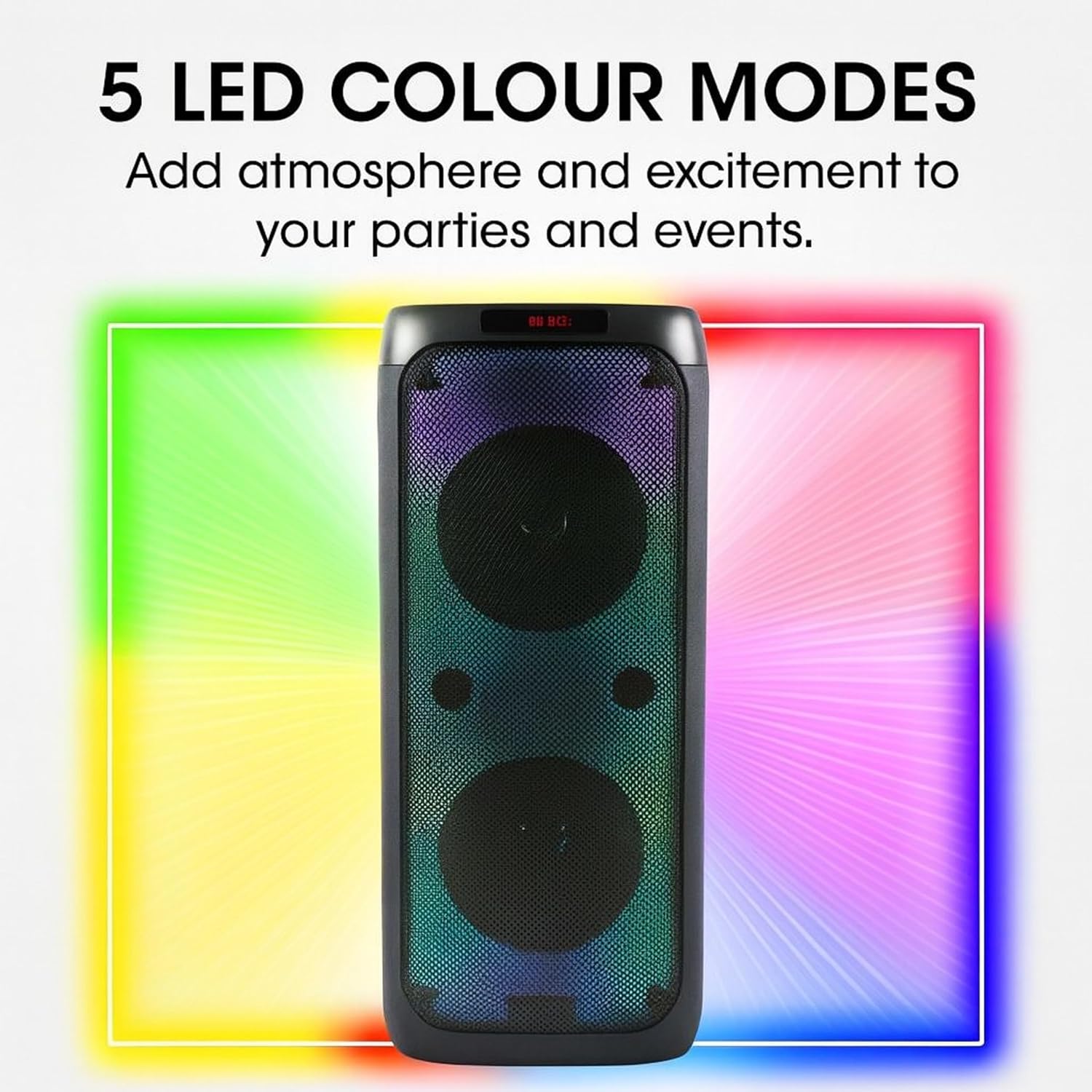Intempo LED Blaze Speaker displaying 5 LED colour modes