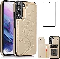 Vista 11 de Asuwish Glaxay S22 - Funda para Samsung Galaxy S22 5G con protector de pantalla de vidrio templado, soporte de cuero con tarjetero, doble cierre