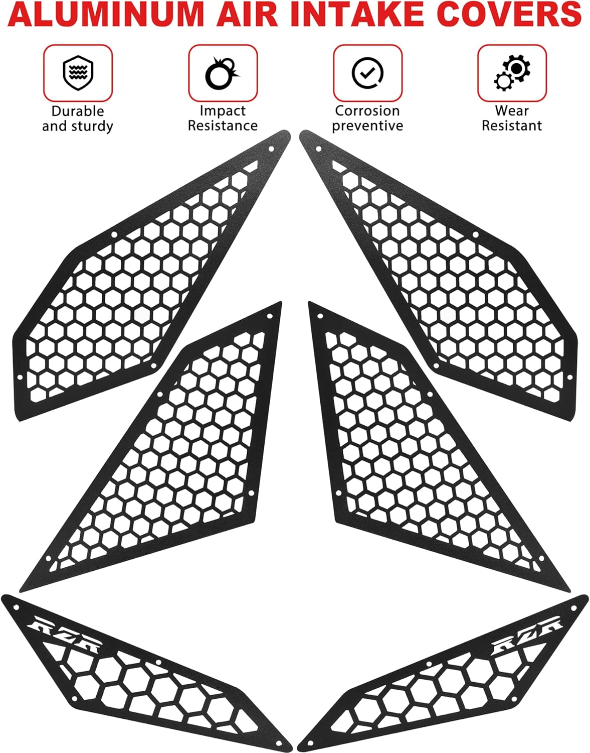 Aluminum Air Intake Covers for Polaris RZR PRO XP/RZR Turbo R 2020-2024 Accessories, Black Metal Side Frog Skin Protector Cover Grille Bezel Engine Mesh Grills(6PCS, Bolt-on)