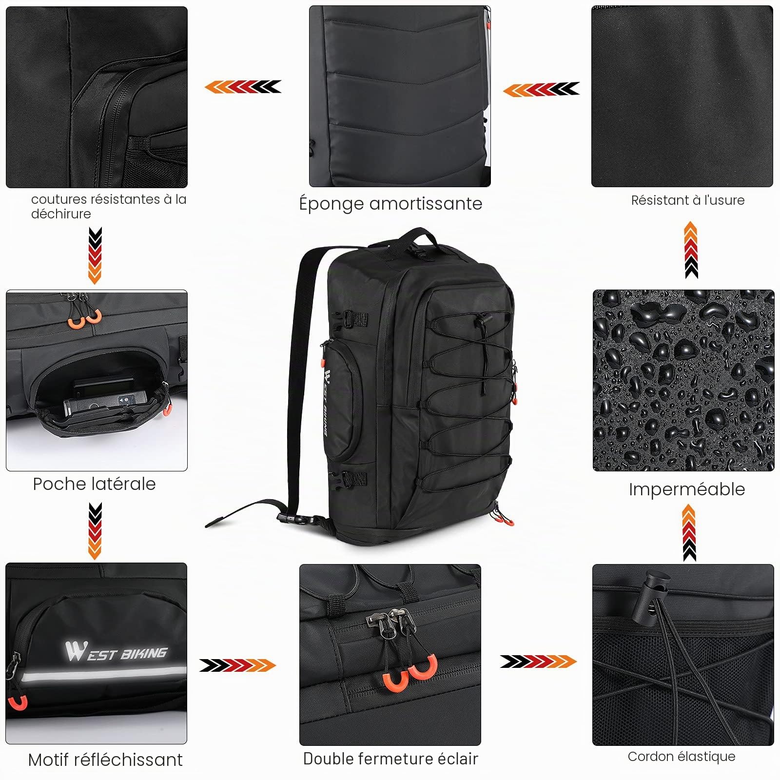 XIQI 48L Sacoche Vélo Porte-Bagage Arrière l Sacoche Vélo 3 en 1 Double Sacoches Velo，Sacoche de Siège Arrière de vélo avec Couverture Imperméable,étanche Cycle Pannier Sacoches Velo pour VTT