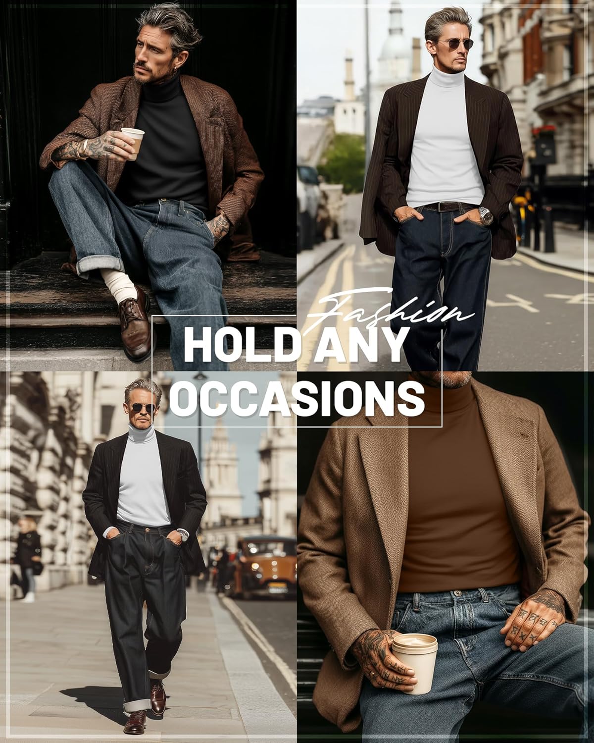 Ficerd 3 Pack Men's Big and Tall Turtleneck Shirts Cotton Long Sleeve Turtle Neck Tops Plus Size Loose Fit Basic Tee - Image 2