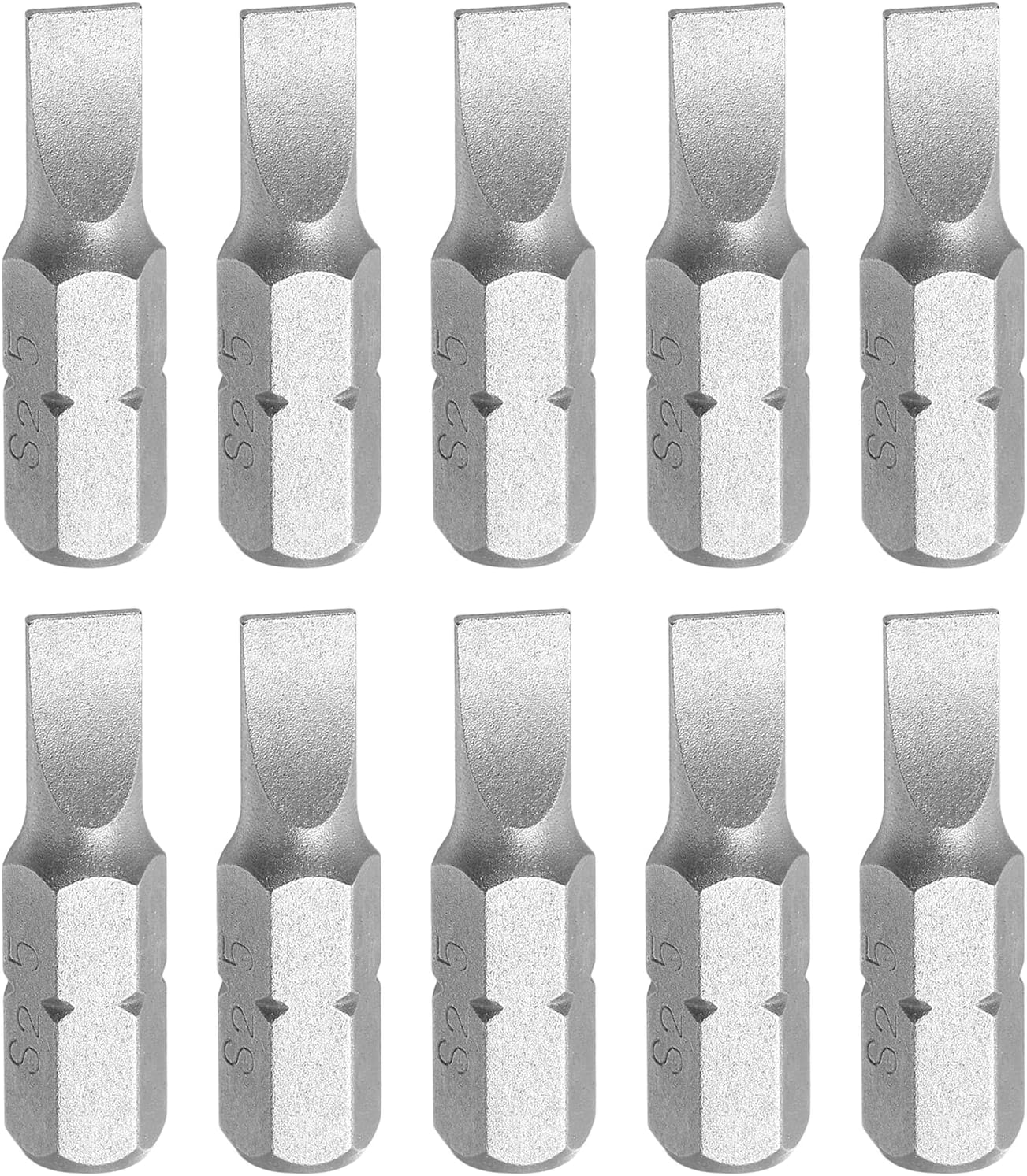 HARFINGTON 10pcs Flat Head Screwdriver Bit 1/4" Hex Shank SL5 Head 1" Length S2 Steel Slotted Screw Driver Drill Bits for Repair Work Electric Screw Driver