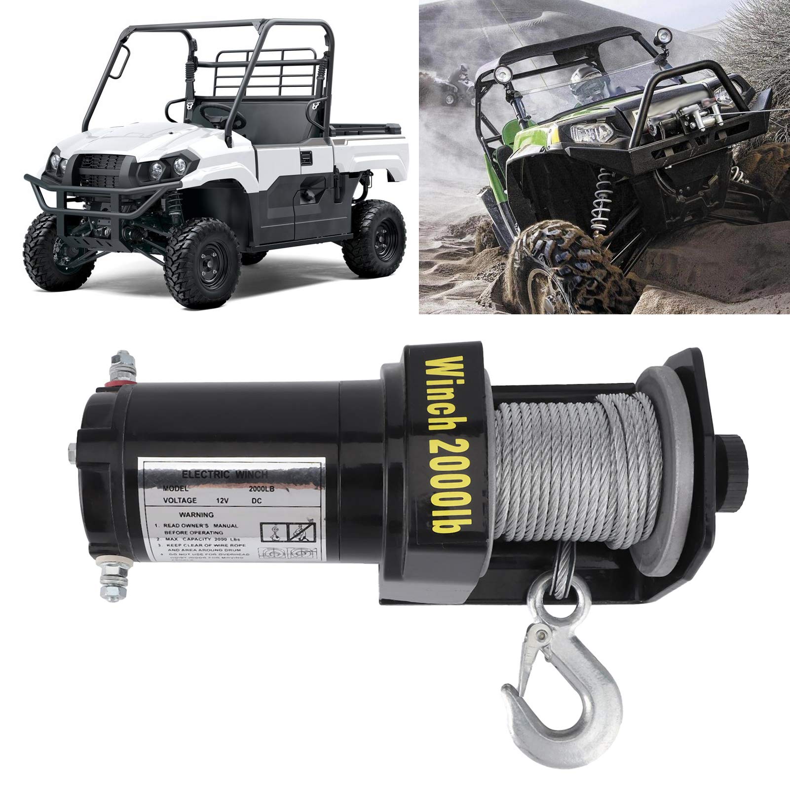 Wciągarka Yctze — zestaw wyciągarki elektrycznej 12 V, udźwig 2000 funtów, wyciągarka elektryczna, wyciągarka ze zdalnym sterowaniem do ATV UTV, samochodów osobowych, ciężarowych, łodzi (metalowych)