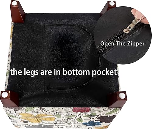 Miniatura 4 de Joveco Taburete cuadrado otomano de lino con patas de madera, reposapiés, mesa de centro para sala de estar, dormitorio, sofá, color beige